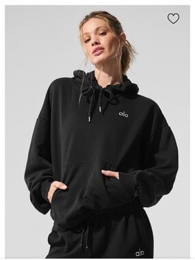 ALO Yoga Accolade Hoodie Black Oversized Size S Black